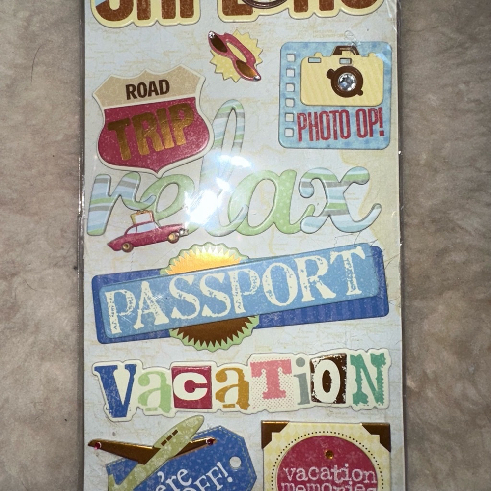NIP K & Company Adhesive Chipboard Travel Theme Words 12 Pieces - Set of 2 Pk - Picture 3 of 5